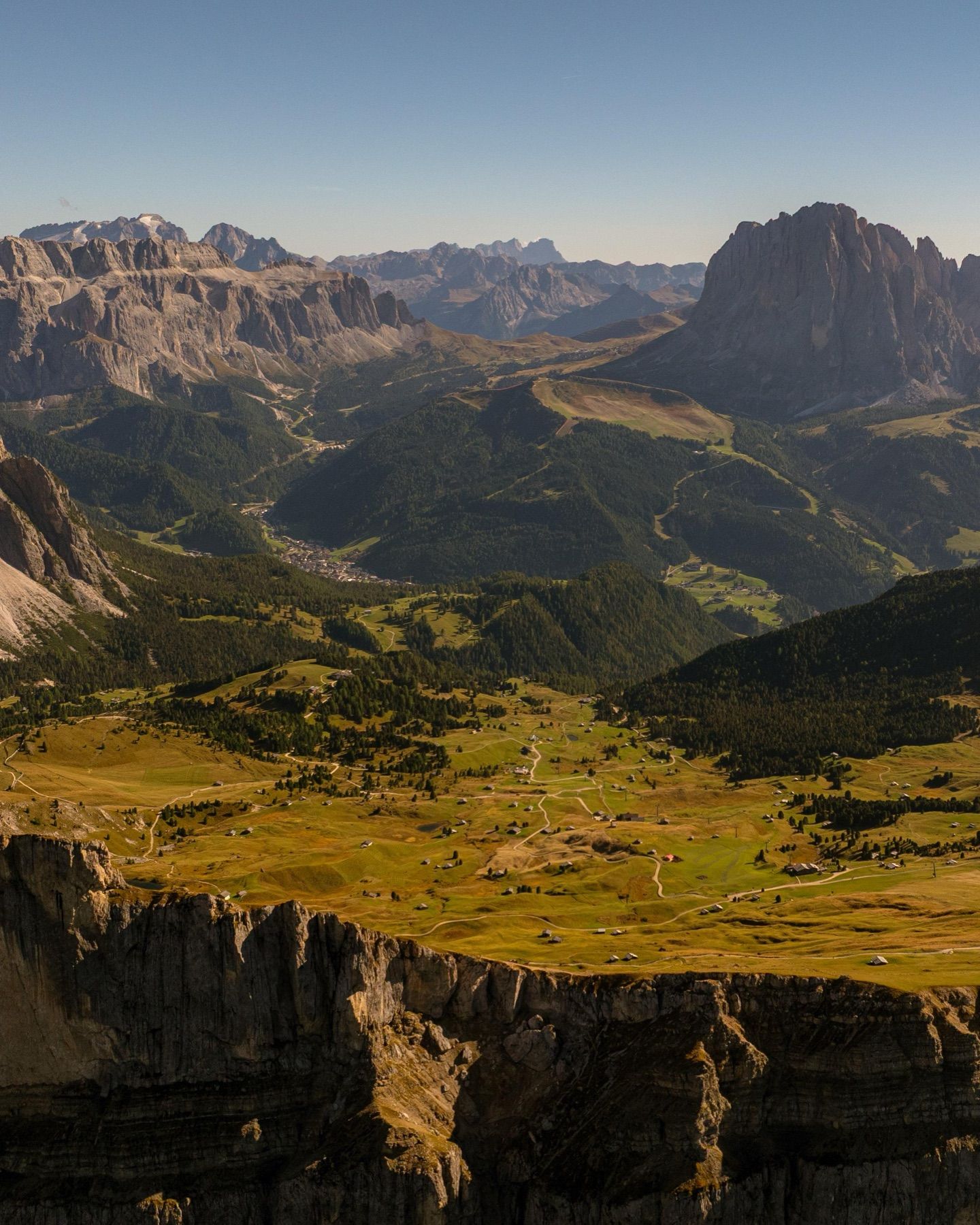 The Dolomites at golden hour, from above